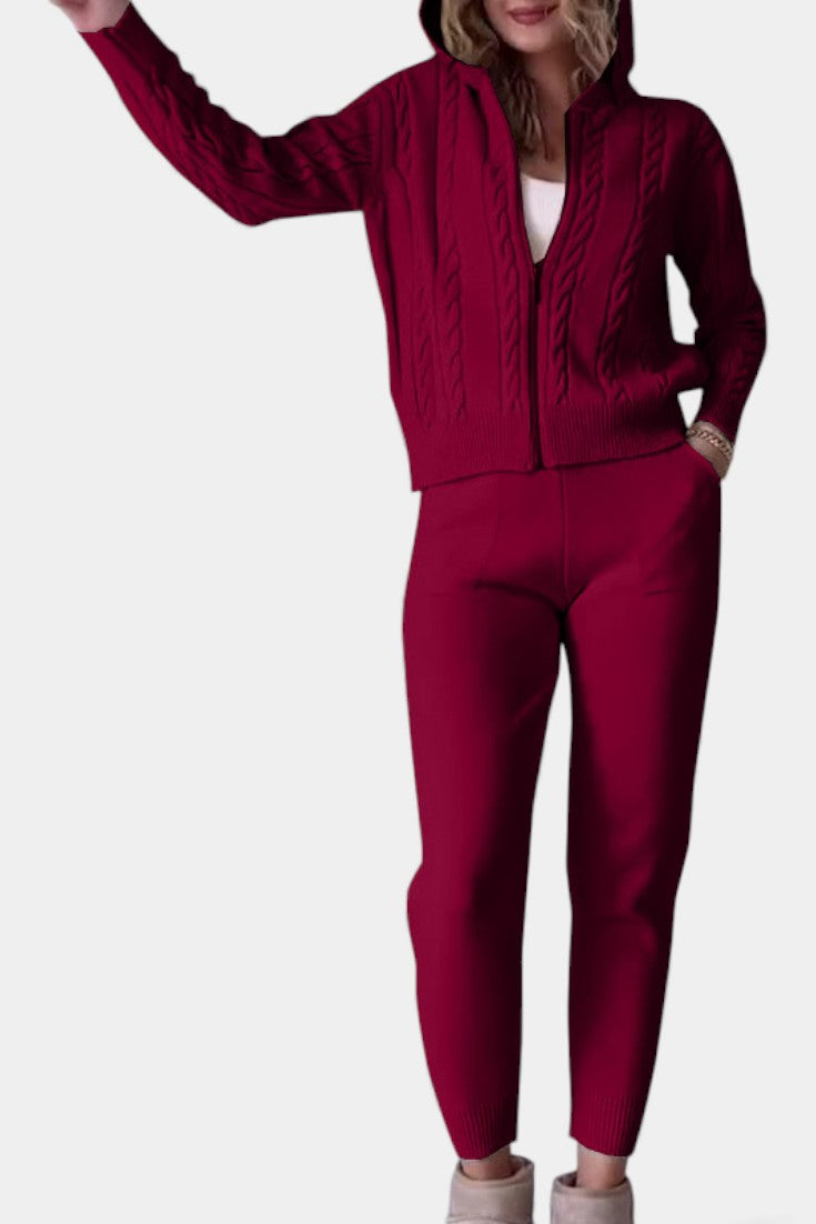 Perdita Cardigan & Twisted Jacquard Sweater Set - Casual Style