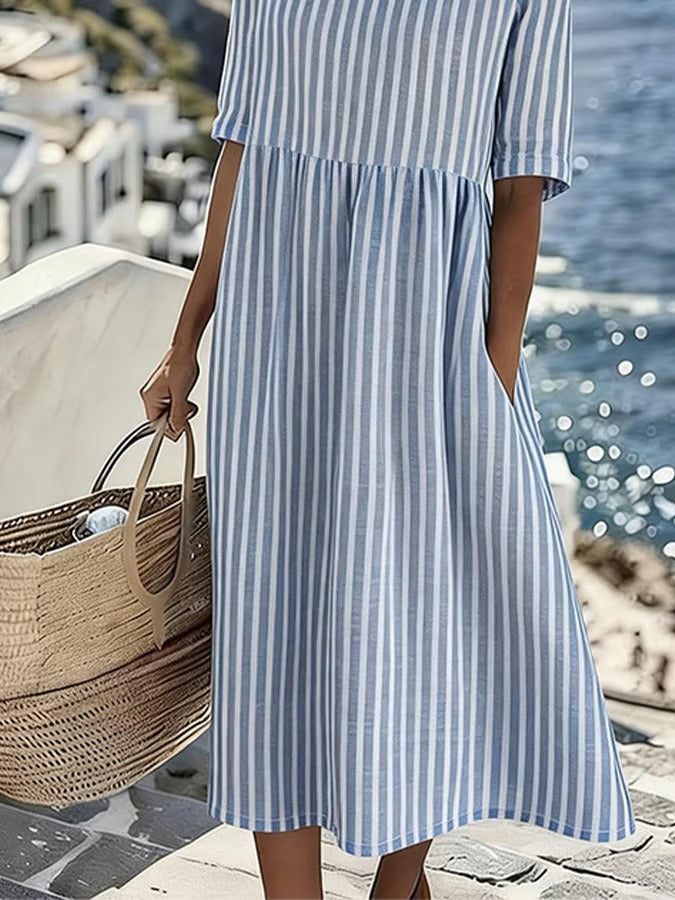 Maribel™ | Relaxed Striped Summer Midi Dress