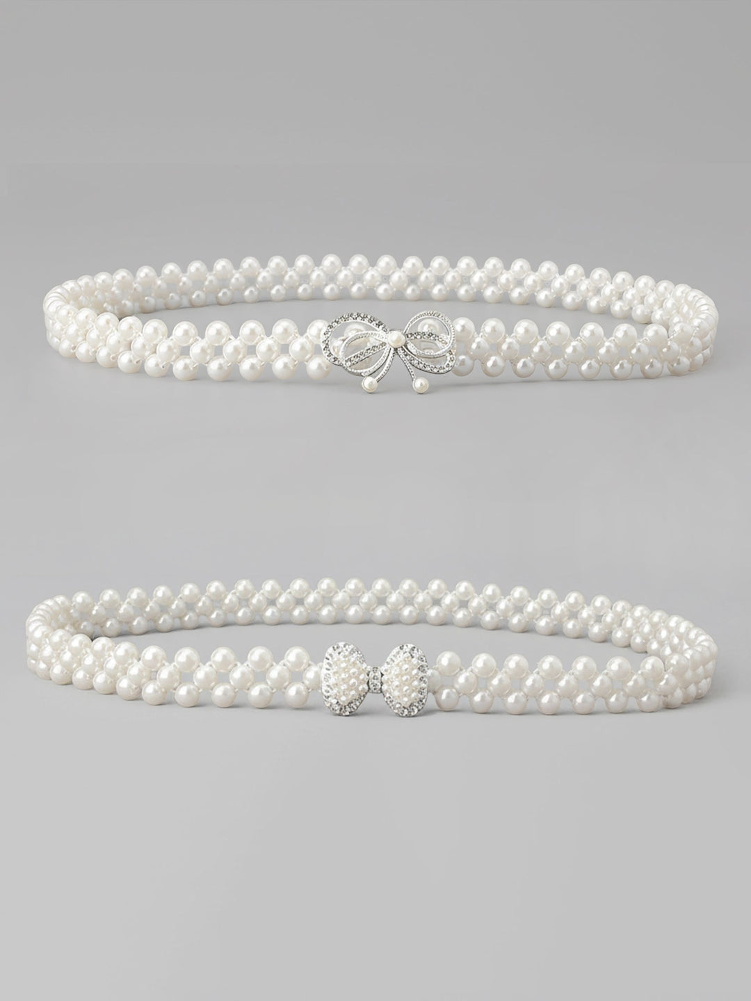 Set of 2 Women's Imitation Pearl and Rhinestone Chain Belts